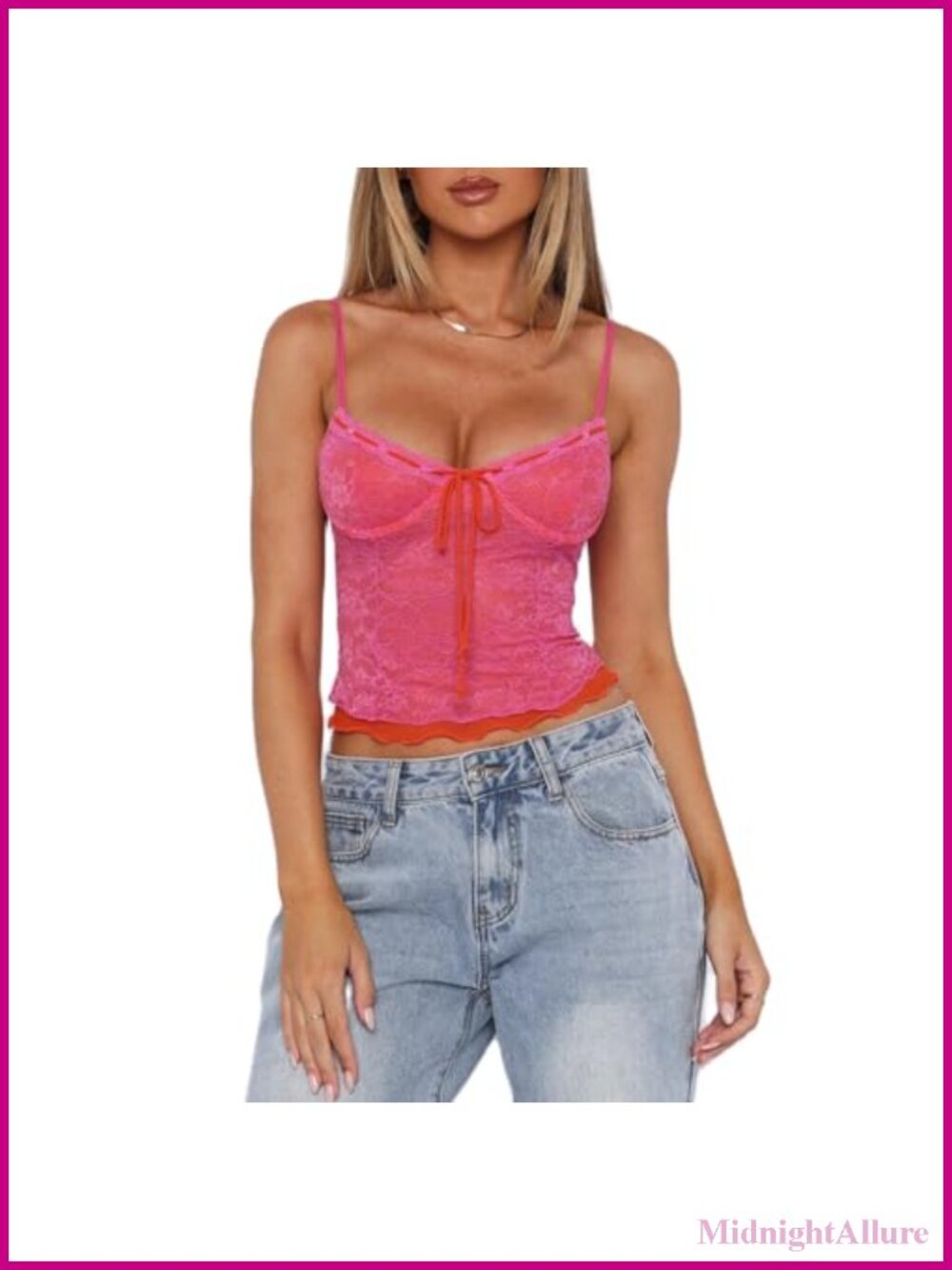 Women's Y2K Spaghetti Strap Lace Trim Square Neck Crop Tank Top Streetwear